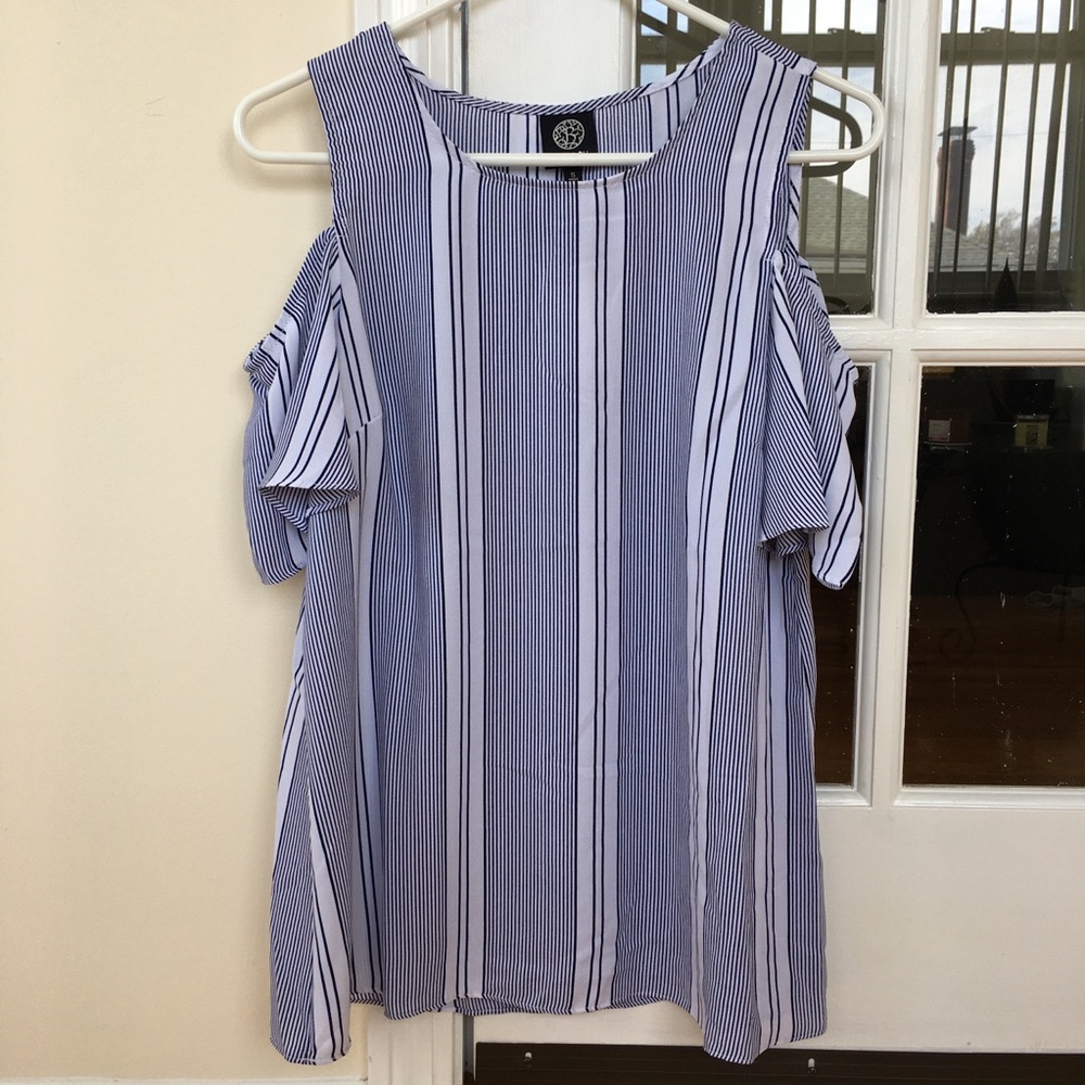Blue & White Bare Shoulder Top